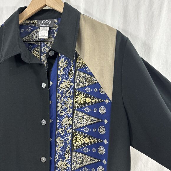 Koos Of Course Mixed Pattern Blue Black Button Up Shirt Womens Size L Lagenlook - Picture 5 of 12